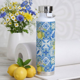 Blue Tile French Country Lemon Pattern Home Decor ウォーターボトル