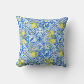 Blue Tile French Country Lemon Pattern Home Decor クッション (正面)