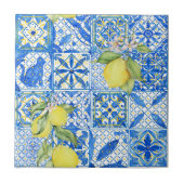 Blue Tile French Country Lemon Pattern Home Decor タイル (正面)