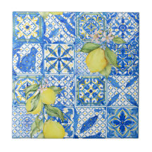 Blue Tile French Country Lemon Pattern Home Decor