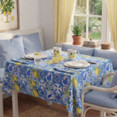 Blue Tile French Country Lemon Pattern Home Decor テーブルクロス