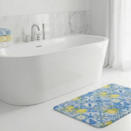 Blue Tile French Country Lemon Pattern Home Decor バスマット