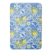 Blue Tile French Country Lemon Pattern Home Decor バスマット (正面縦)