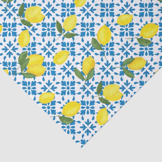 Blue Tile French Country Lemon Pattern Monogram  薄葉紙 (詳細)