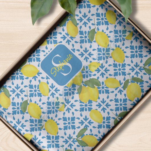Blue Tile French Country Lemon Pattern Monogram  薄葉紙