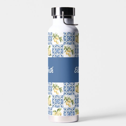 Blue Tile French Country Lemon Pattern Name ウォーターボトル (左面)
