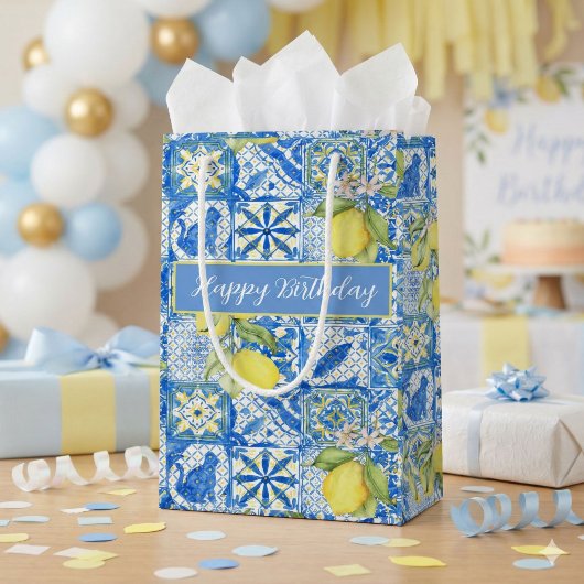 Blue Tile French Country Lemon Pattern Name スモールペーパーバッグ