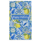 Blue Tile French Country Lemon Pattern Name スモールペーパーバッグ (裏面)