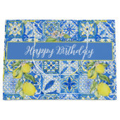 Blue Tile French Country Lemon Pattern Name ラージペーパーバッグ (正面)