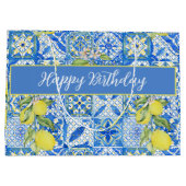 Blue Tile French Country Lemon Pattern Name ラージペーパーバッグ (裏面)