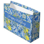 Blue Tile French Country Lemon Pattern Name ラージペーパーバッグ (正面アングル)