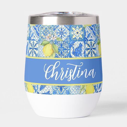 Blue Tile French Country Lemon Pattern Provencal (正面)