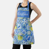 Blue Tile French Country Lemon Pattern Provencal エプロン (インサイチュ)