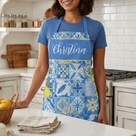 Blue Tile French Country Lemon Pattern Provencal エプロン