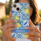 Blue Tile French Country Lemon Pattern Provencal iPhoneケース