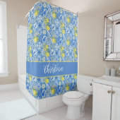 Blue Tile French Country Lemon Pattern Shower Curt シャワーカーテン (インサイチュ)