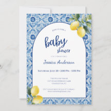 Blue Tile Lemon Baby Shower Invitation