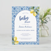 Blue Tile Lemon Baby Shower Invitation 招待状 (スタンド正面)