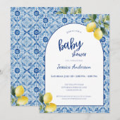 Blue Tile Lemon Baby Shower Invitation 招待状 (正面/裏面)