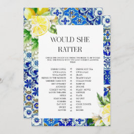 Blue Tile Lemon Bridal Shower  game 招待状