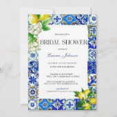 Blue Tile Lemon Italian Bridal Shower 招待状 (正面)