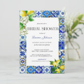 Blue Tile Lemon Italian Bridal Shower 招待状 (スタンド正面)