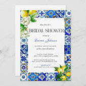 Blue Tile Lemon Italian Bridal Shower 招待状 (正面/裏面)