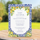 Blue Tile Lemon Mediterranean Baby Shower 招待状