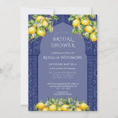 Blue Tile Lemon Mediterranean Bridal Shower 招待状 (正面)