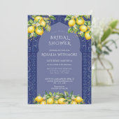 Blue Tile Lemon Mediterranean Bridal Shower 招待状 (スタンド正面)