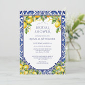 Blue Tile Lemon Mediterranean Bridal Shower 招待状 (スタンド正面)