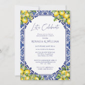 Blue Tile Lemon Mediterranean Engagement Party 招待状 (正面)