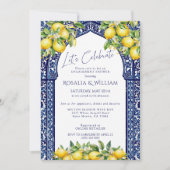Blue Tile Lemon Mediterranean Engagement Shower 招待状 (正面)