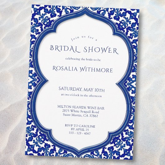 Blue Tile Mediterranean Bridal Shower 招待状