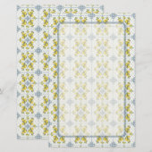 Blue Tile Watercolor French Country Lemon Pattern 便箋 (正面/裏面)