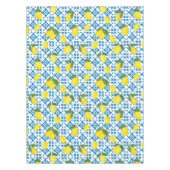 Blue Tile Yellow Lemon Watercolor テーブルクロス (正面)