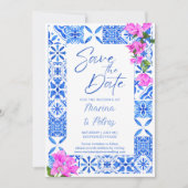 Blue Tiles Bougainvilleaの写真は日付を保存 招待状 (正面)