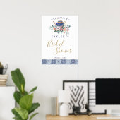 Blue tiles floral teapot Bridal Showerwelcome sign ポスター (ホームオフィス)