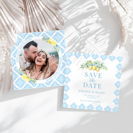 Blue Tiles Lemon Save The Dateフォト招待状