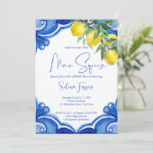 Blue tiles lemons main squeeze bridal shower 招待状 (スタンド正面)