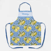 Blue Tiles Lemons Mediterranean Pattern Name エプロン (正面)