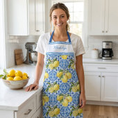Blue Tiles Lemons Mediterranean Pattern Name エプロン