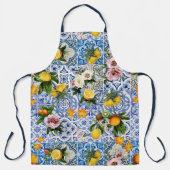 Blue tiles Mediterranean Floral エプロン (正面)