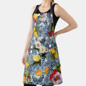Blue tiles Mediterranean Floral  エプロン (インサイチュ)