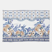 Blue tiles Mediterranean Floral  キッチンタオル (横)