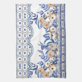 Blue tiles Mediterranean Floral  キッチンタオル (縦)