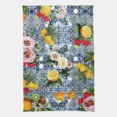 Blue tiles Mediterranean Floral  キッチンタオル (縦)