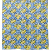 Blue Tiles Mediterranean Lemon Pattern シャワーカーテン (正面)
