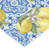 Blue Tiles Mediterranean Lemon Pattern テーブルクロス (アングル)