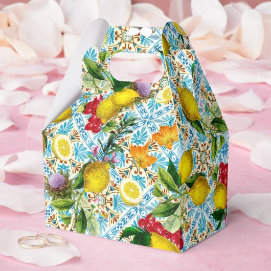 Blue Tiles Mediterranean Lemon Pattern フェイバーボックス (ウェディング)